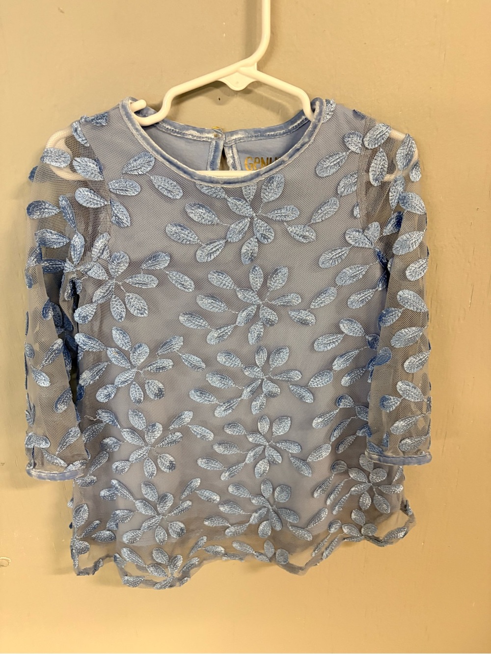 Light Blue Embroidered Mesh Girls Dress